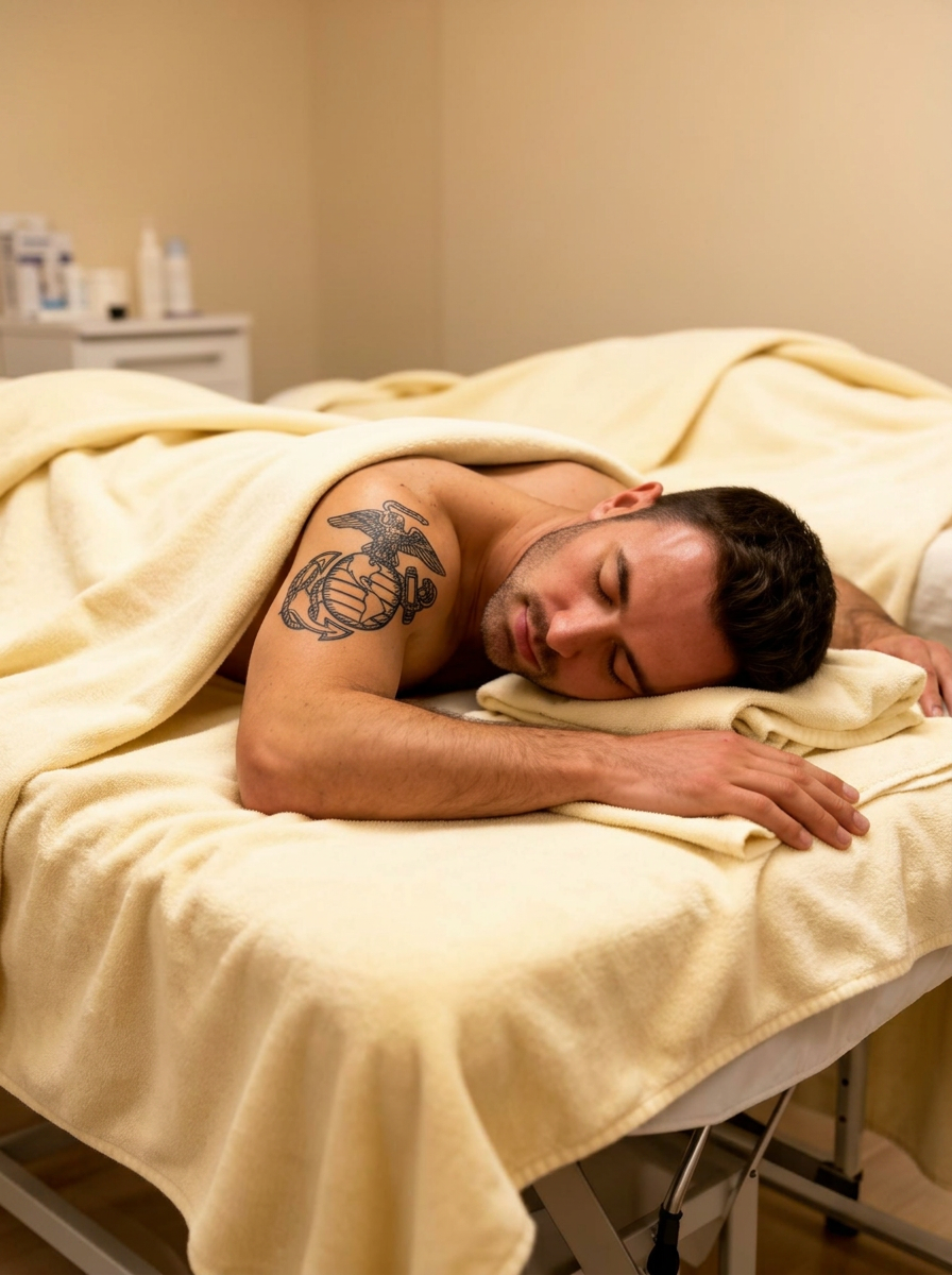 Veteran receiving therapeutic bodywork